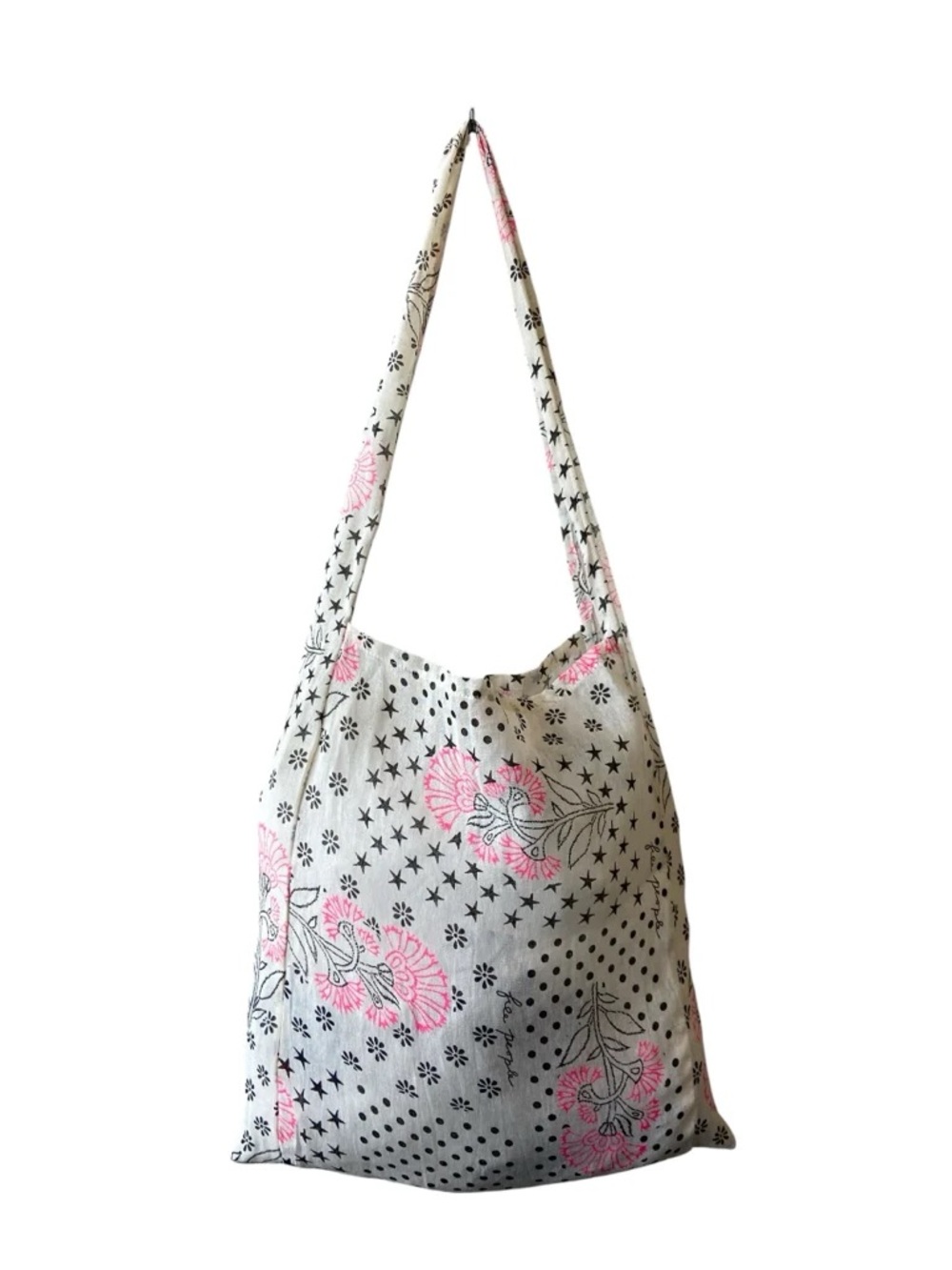 Free People Reusable Gauze Tote Bag Patchwork Pink Floral Stars Polka Dots